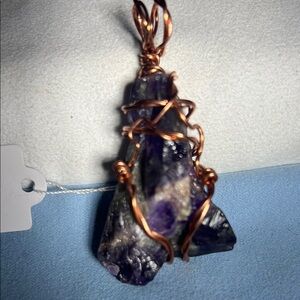 Handcrafted Copper Wire Wrapped Purple Stone Pendant
